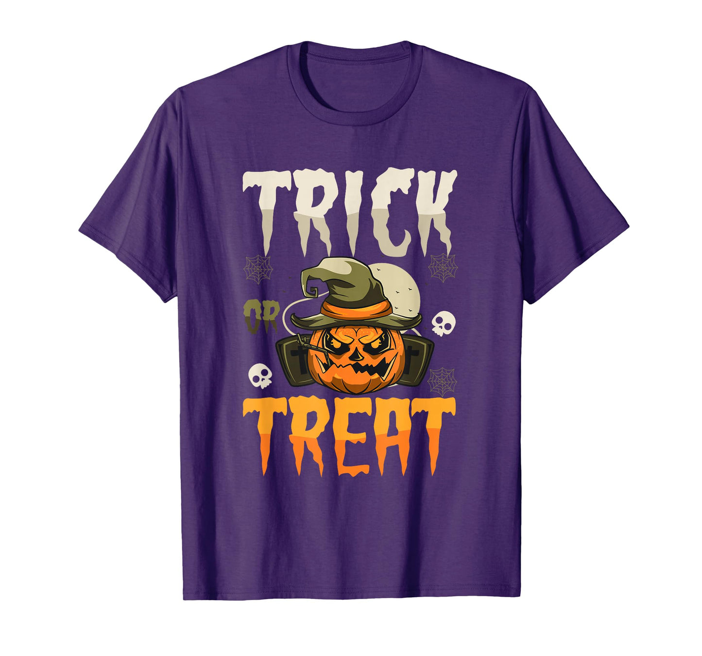 Scary Pumpkin Face Witch Hat Trick or Treat Halloween T-Shirt