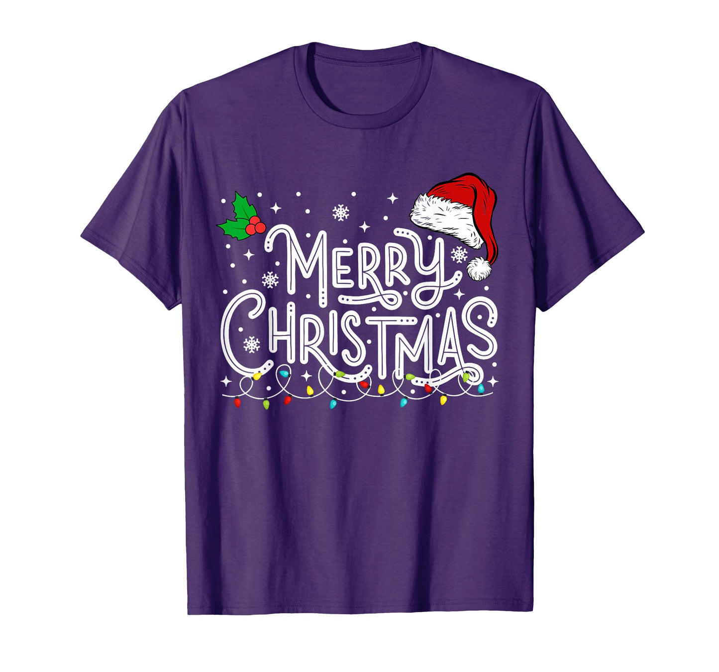 Merry Christmas Lights Red Santa Hat Xmas Family Men Women T-Shirt