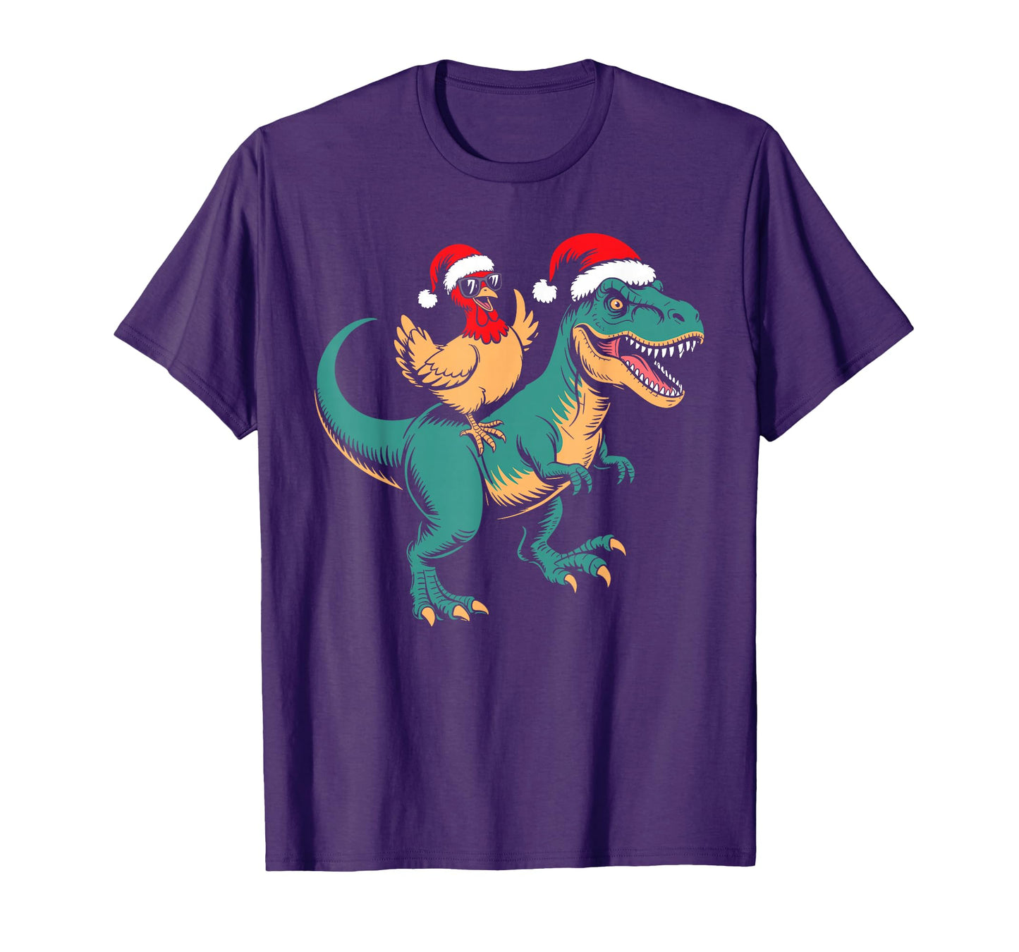 Christmas Chicken Riding Dinosaur Tyrannosaurus rex Boys T-Shirt