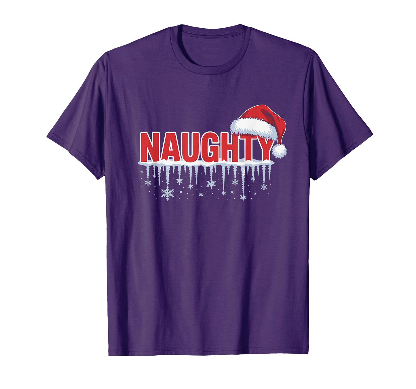 Naughty Matching Christmas Santa Hat Snowflakes Design T-Shirt
