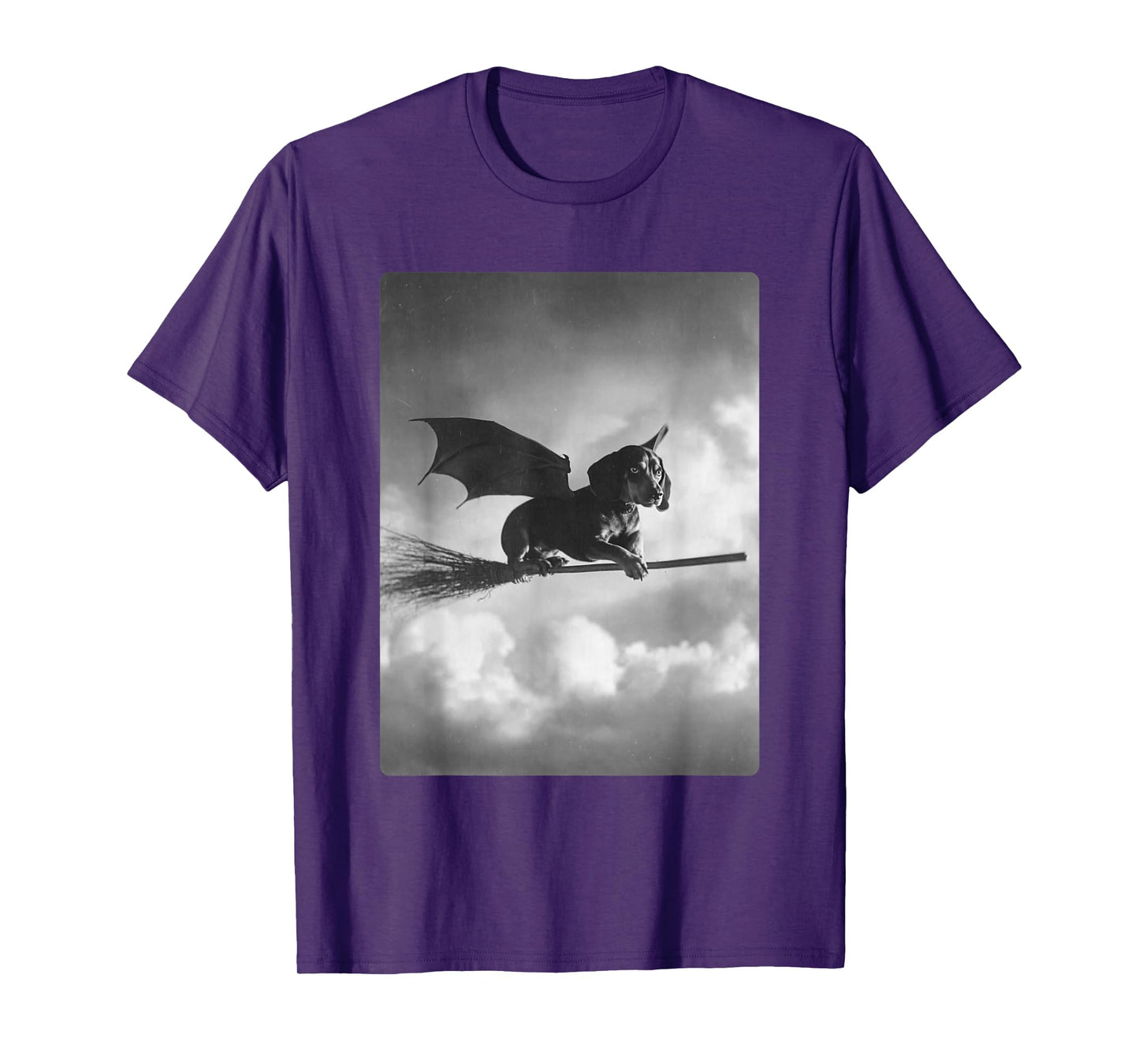 Gothic Beagle Flying Witch Broom Bat Wings Spooky Halloween T-Shirt