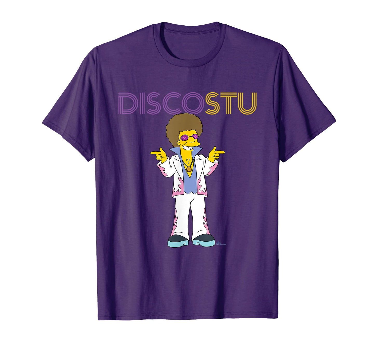 The Simpsons Disco Stu T-Shirt - Unisex-Adults & Kids - Black - Small - Short Sleeve - Crew Collar - Neon Name in Lights Design