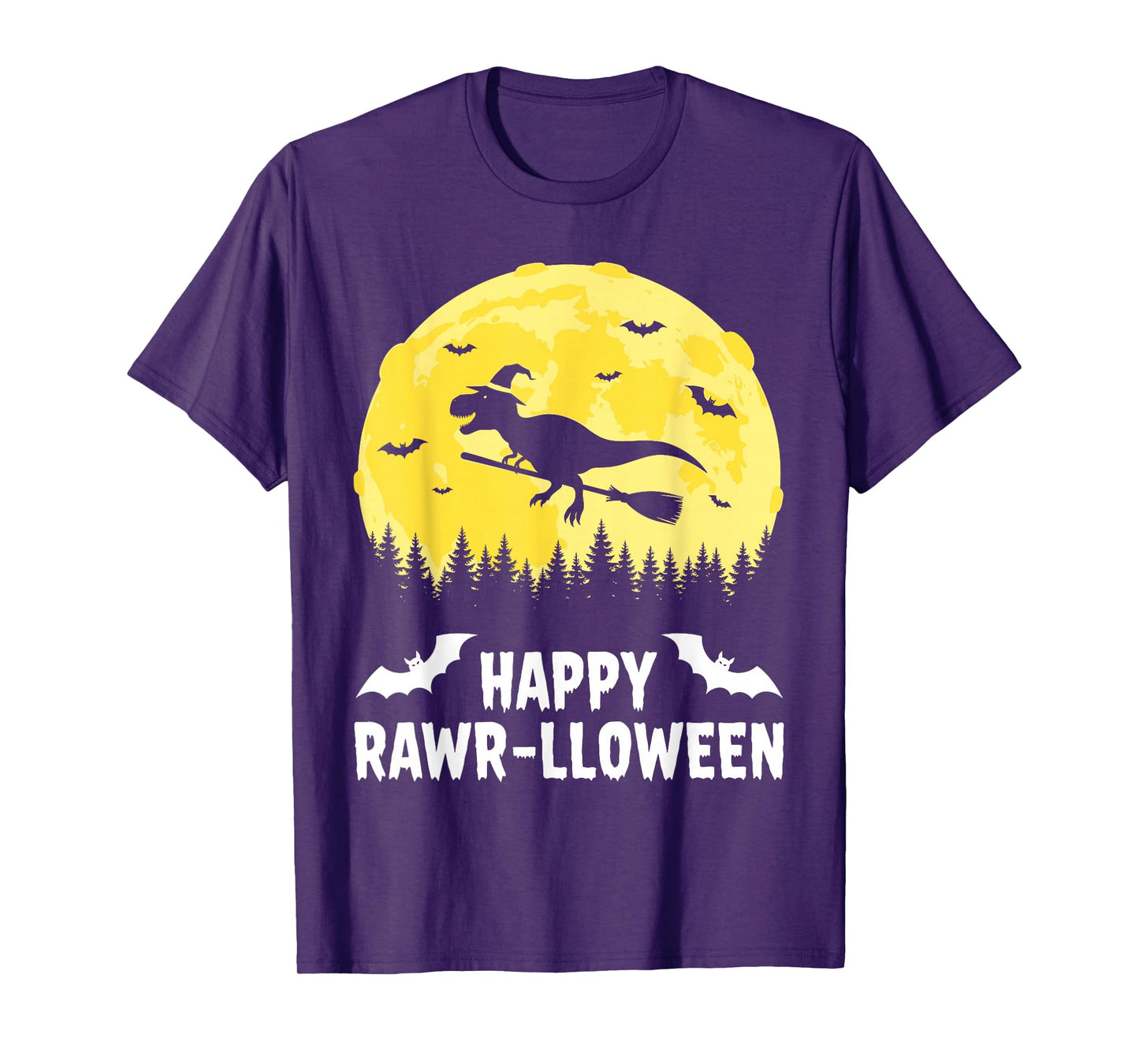 Happy Rawr-lloween Funny Halloween T Rex Flying Witch T-Shirt