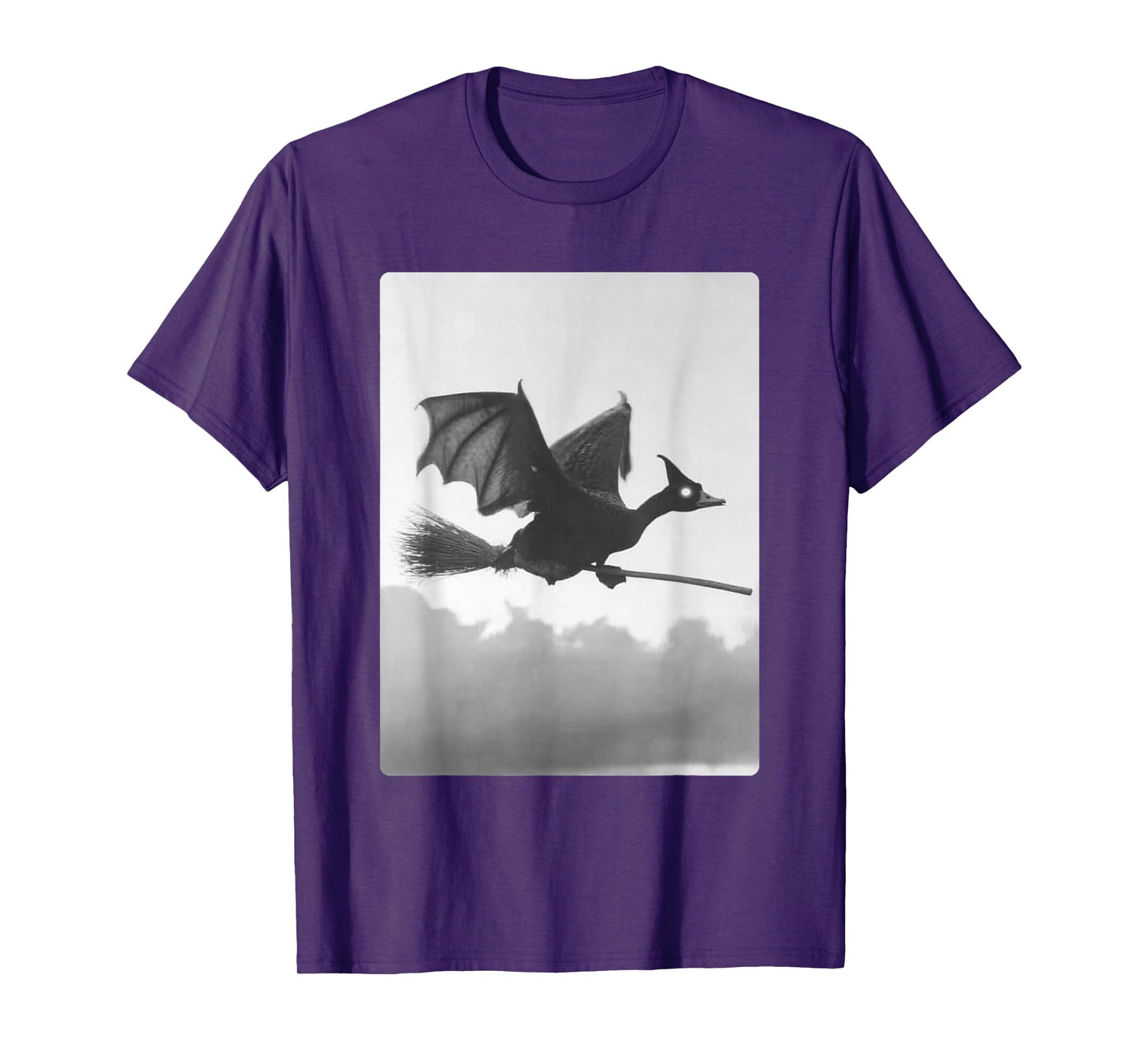 Gothic Goose Witch Broom Bat Wings Spooky Halloween Animal T-Shirt