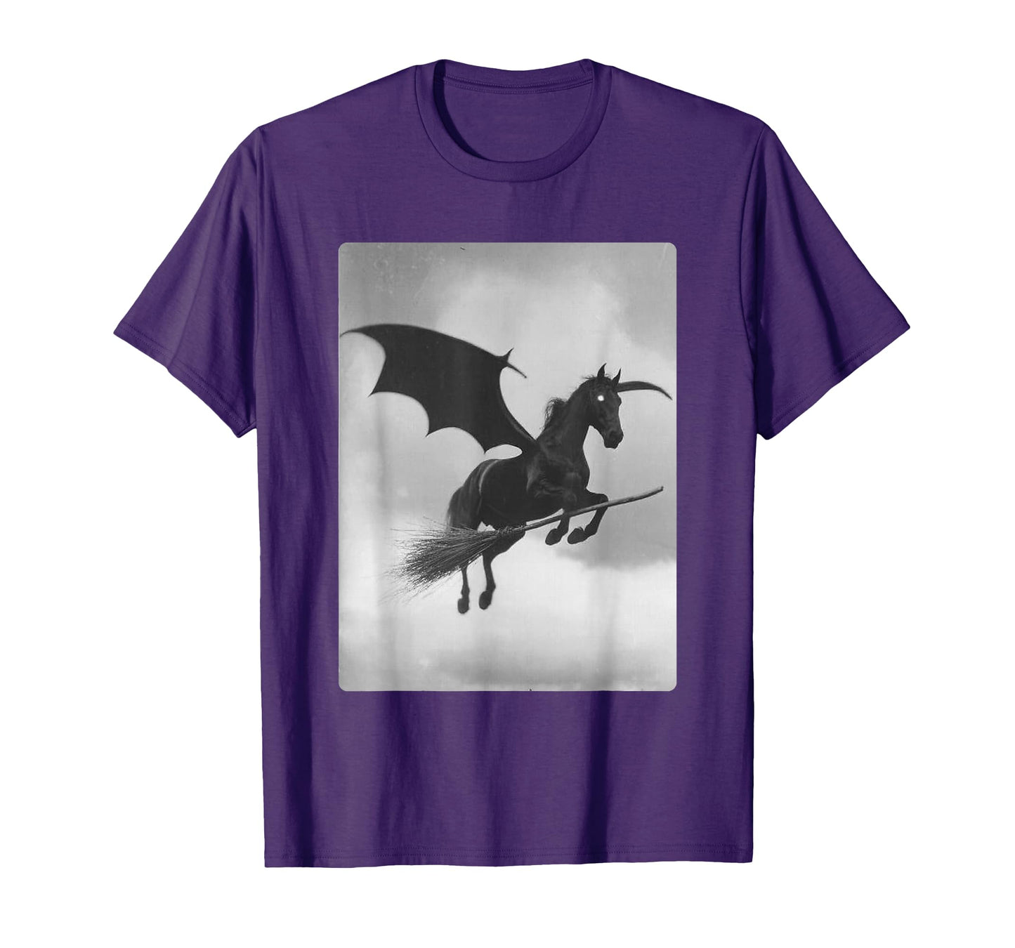 Gothic Horse Witch Broom Bat Wings Spooky Halloween Animal T-Shirt