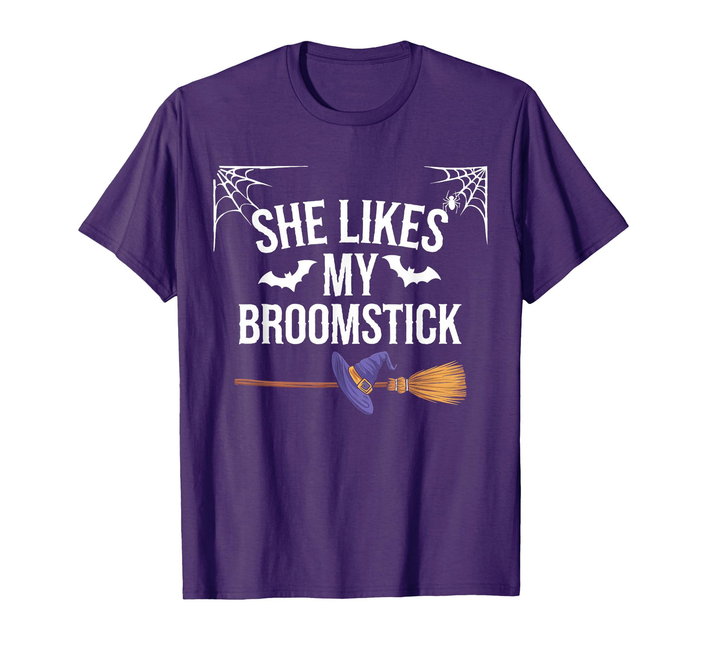 She Likes My Broomstick Funny Halloween Matching Couples T-Shirt