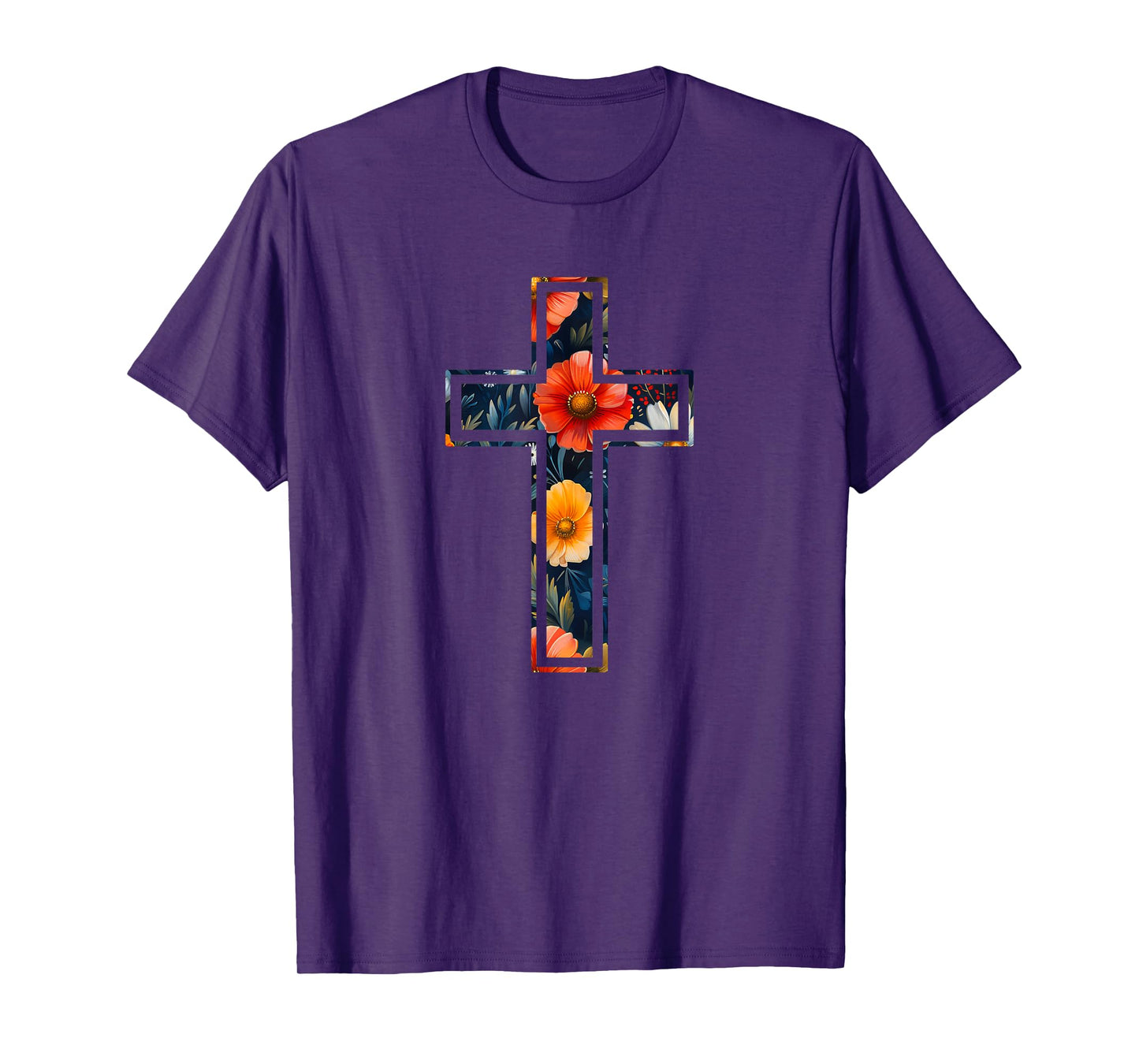 Elegant Silhouette Flowers Faith Floral Christian Cross T-Shirt