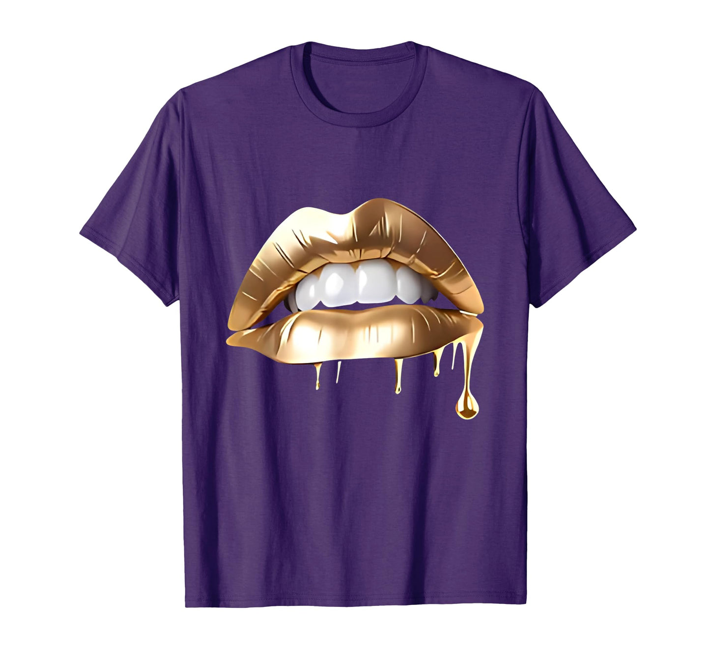 Cool Women Fashionable golden Lips Graphic Design T-Shirt