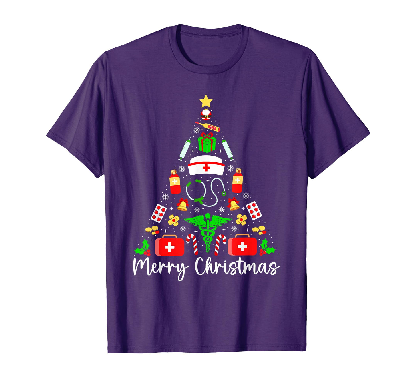 Merry Christmas Nurse Tree Funny Xmas Scrub Nursing Women T-Shirt