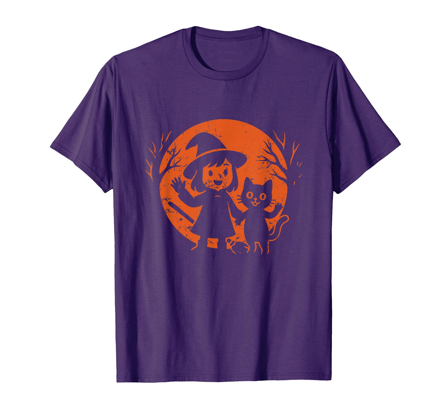 Little Witch and Cat Halloween Moon T-Shirt