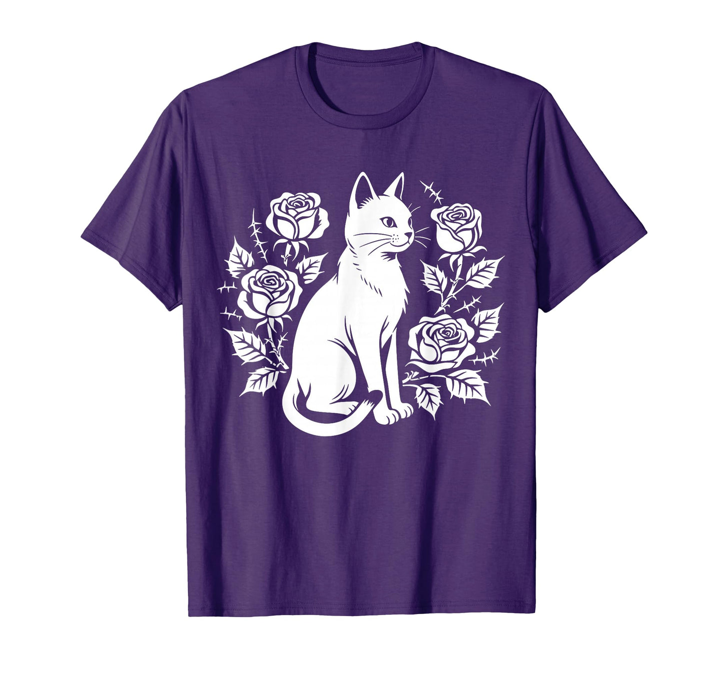 Elegant Cat with Roses Gothic Floral Mystical Vibe T-Shirt