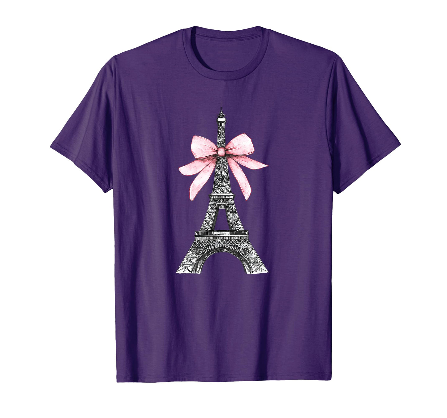 Romantic Paris Eiffel Tower with Pink Bow Vintage Art T-Shirt