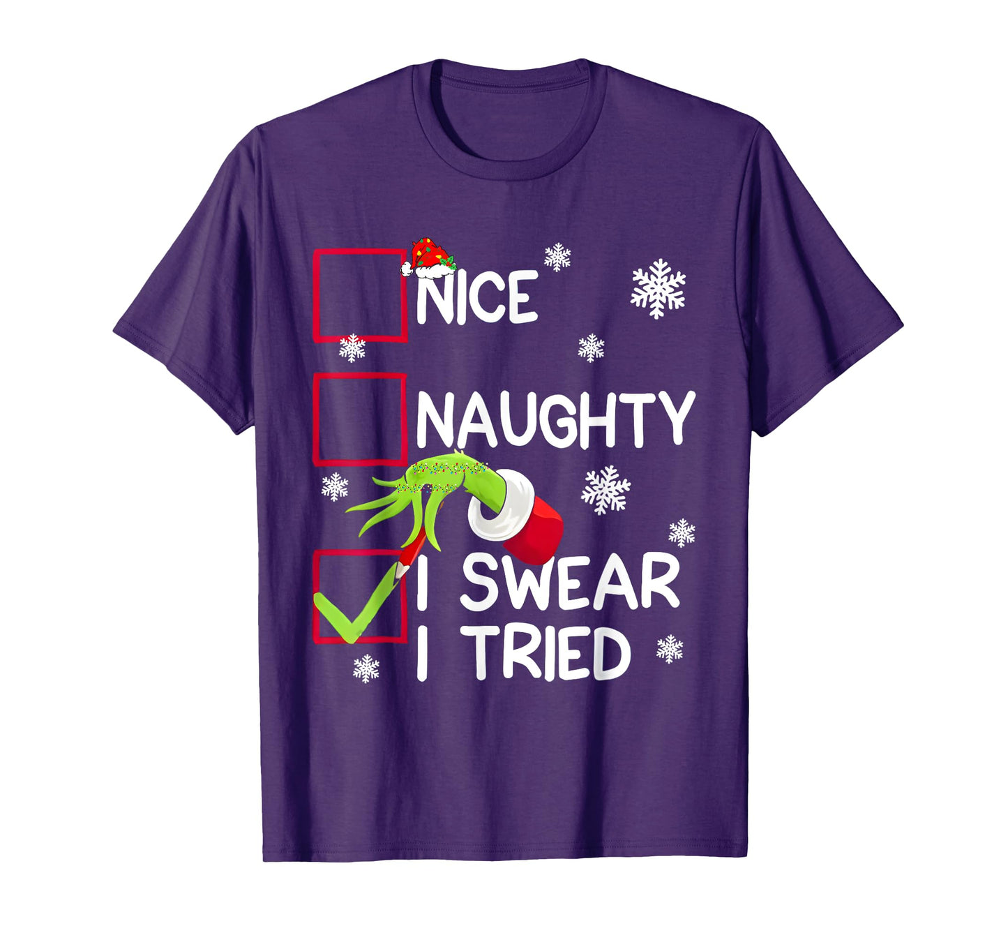 Groovy Naughty I Swear I Tried Christmas Xmas Men Women Kids T-Shirt