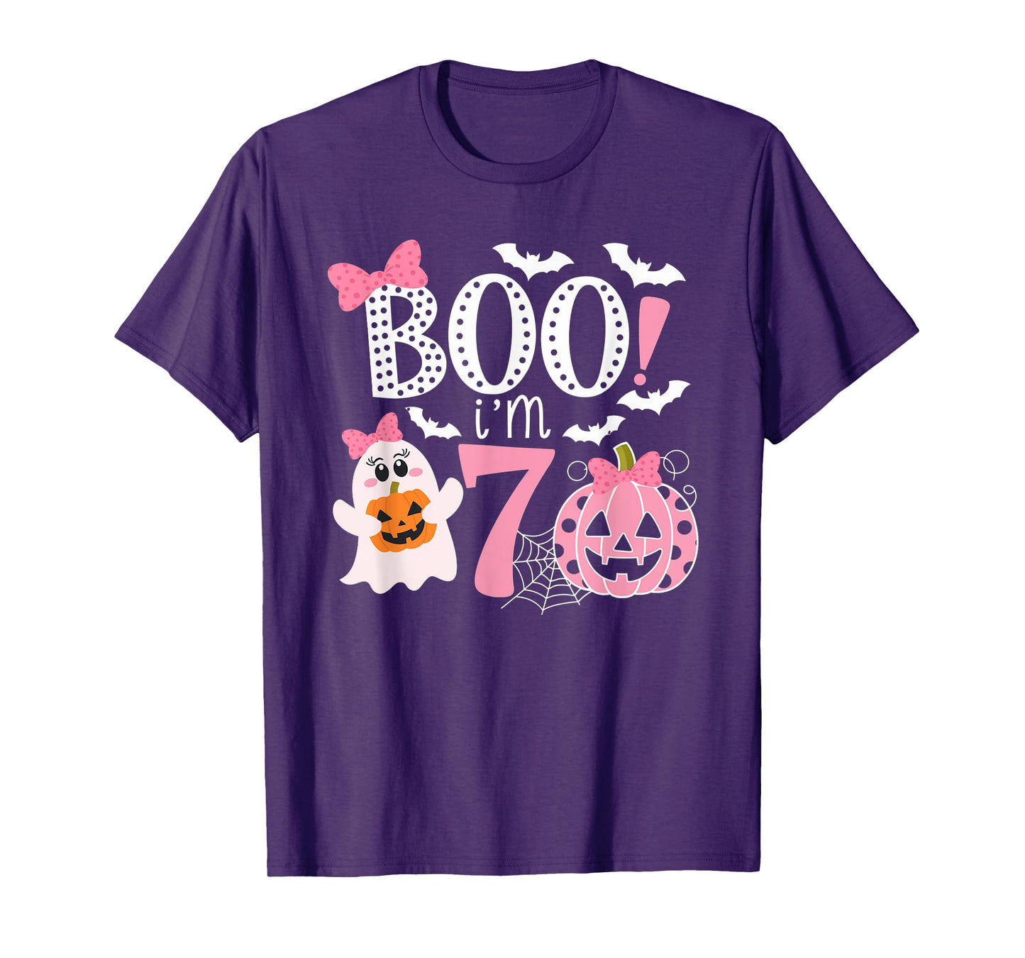 Boo I'm Seven Ghost Seventh 7th Birthday Halloween Girls T-Shirt