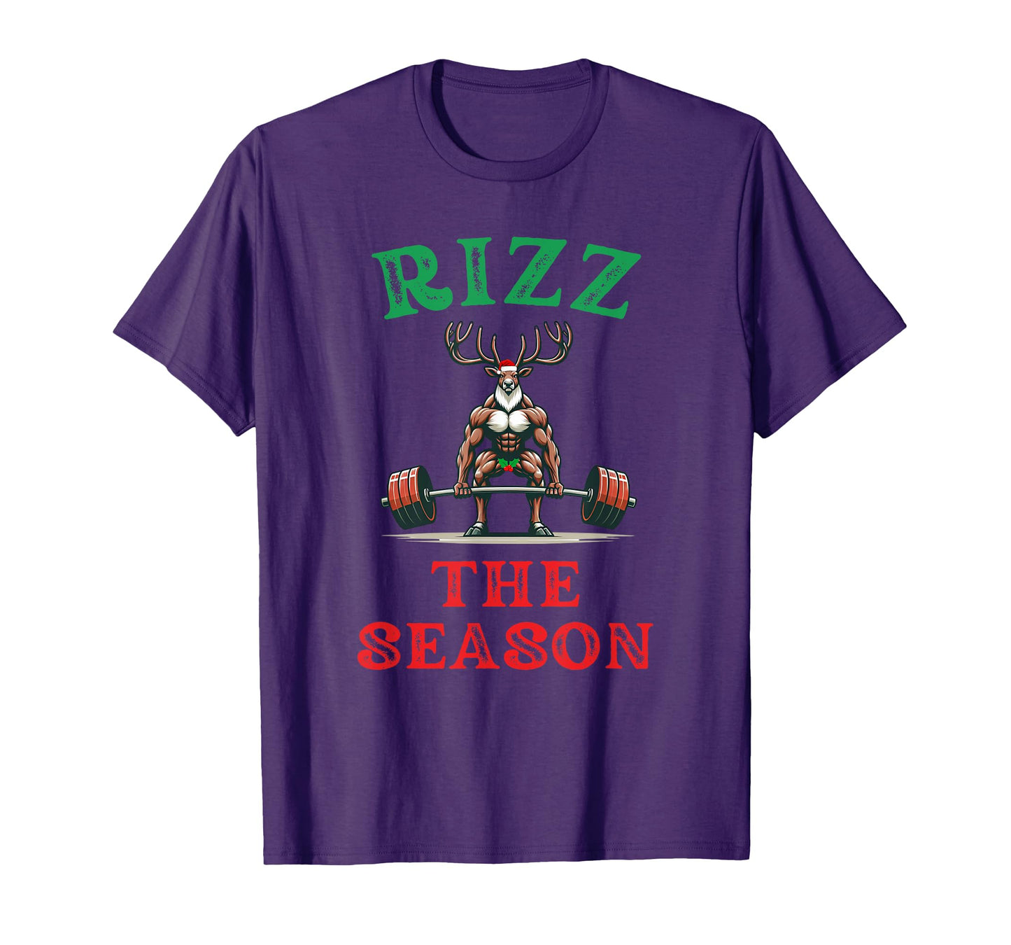Merry Liftmas Apparel Co. Rizz the Season Funny Workout Reindeer Gym Saying Christmas T-Shirt