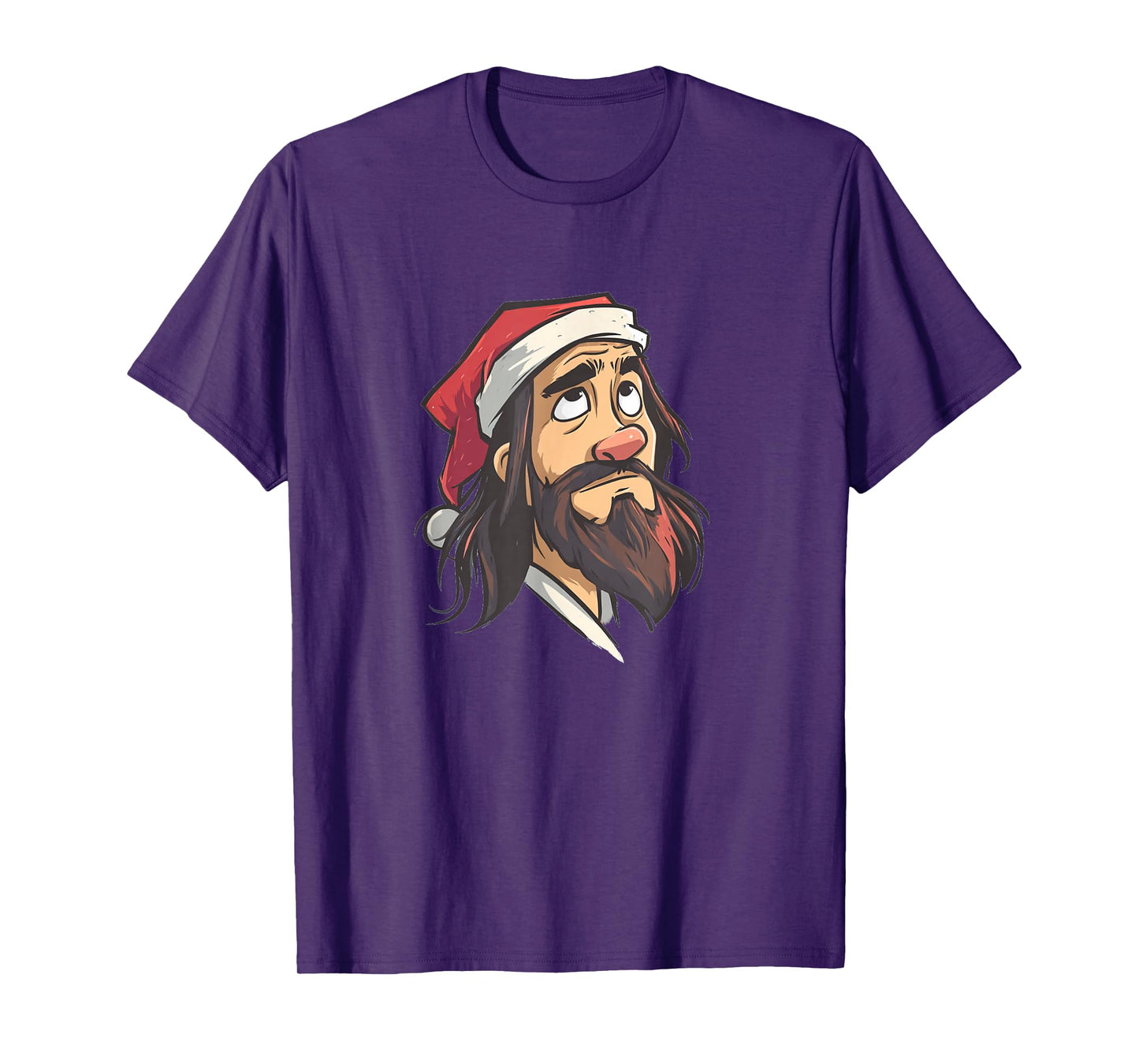 Handsome Jesus with Santa Claus Hat Graphic Costume T-Shirt