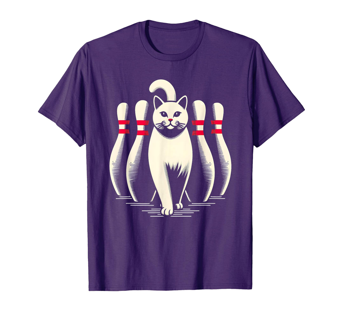 Funny Cat White Playing Bowling Retro Vintage Striking T-Shirt