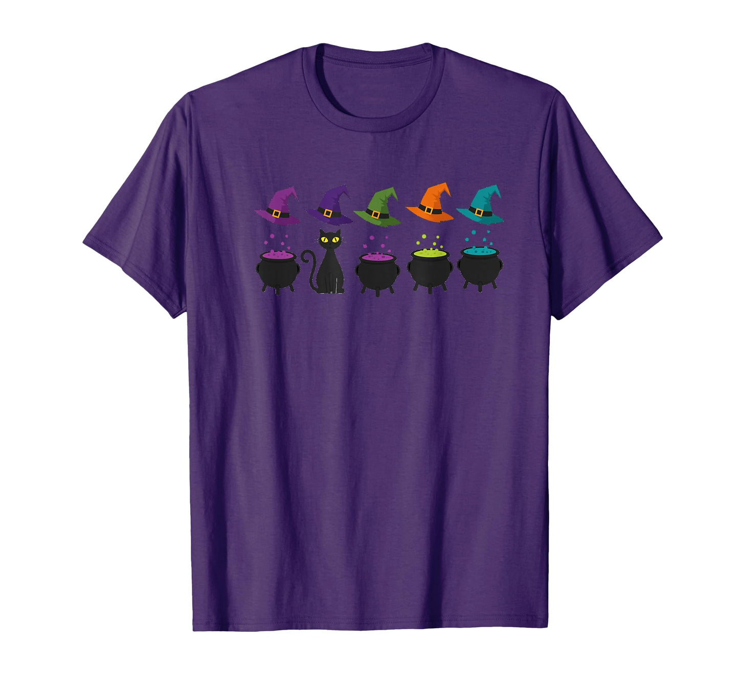 Halloween Cat Witches Hat and Cauldron Spooky Magic Design T-Shirt