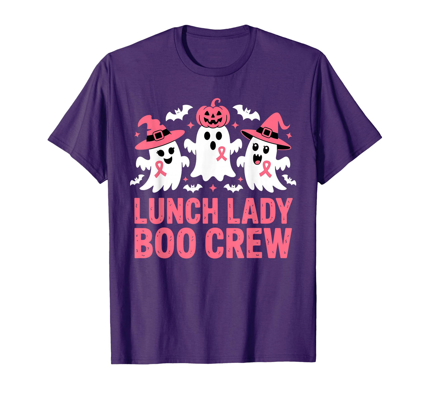 Vintage Lunch Lady Boo Crew Halloween Ghost Pink Ribbon Tees T-Shirt