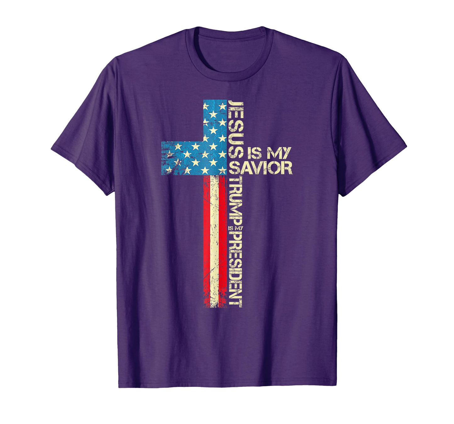 Jesus Is My Savior Trump Is My President 2024 USA Flag Cross T-Shirt
