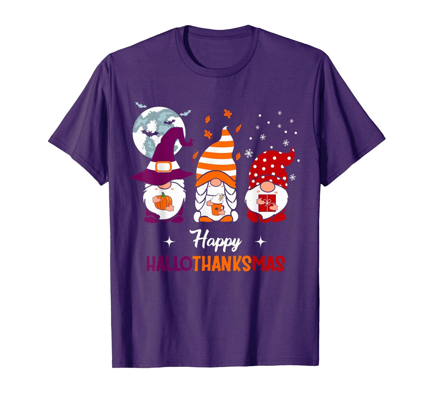 Happy Hallothanksmas Gnomes Lover Halloween Merry Christmas T-Shirt