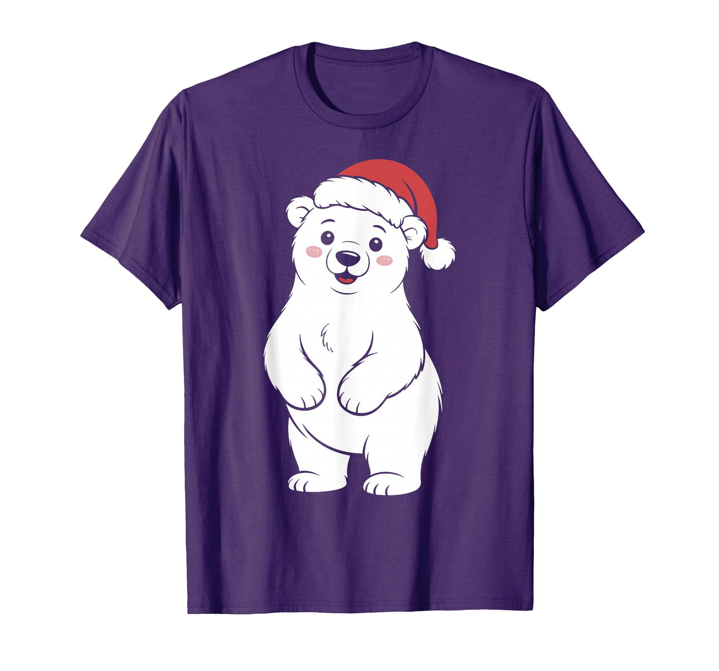 Cute Christmas White Bear Wearing Santa hat T-Shirt