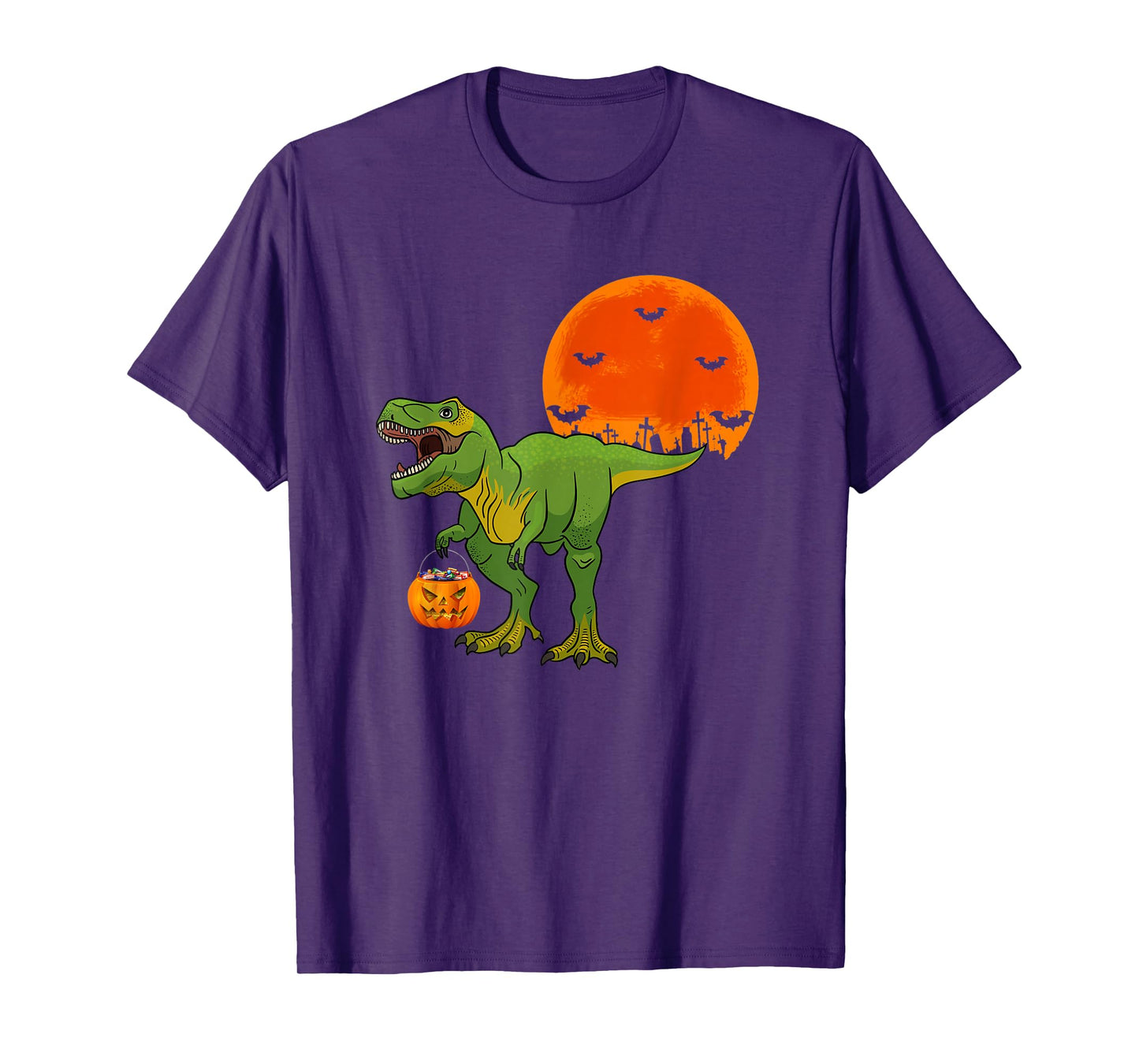 Halloween Dinosaur Shirt Boys T rex Pumpkin T-rex Candy Moon T-Shirt