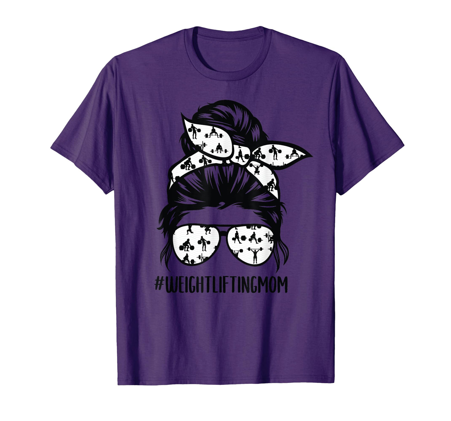 Weightlifting mom life messy bun hair glasses T-Shirt