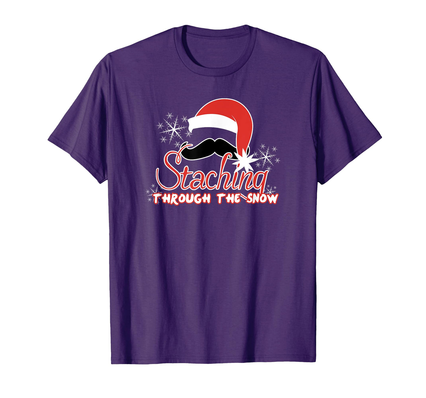 Staching Through The Snow Funny Mustache Christmas T-Shirt