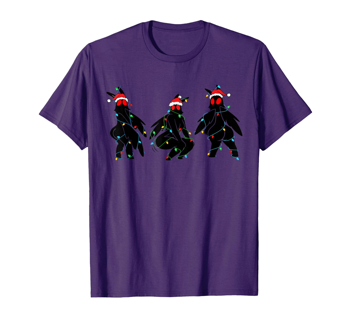Funny Thicc Mothman Twerking Dance Christmas Lights Cryptid T-Shirt