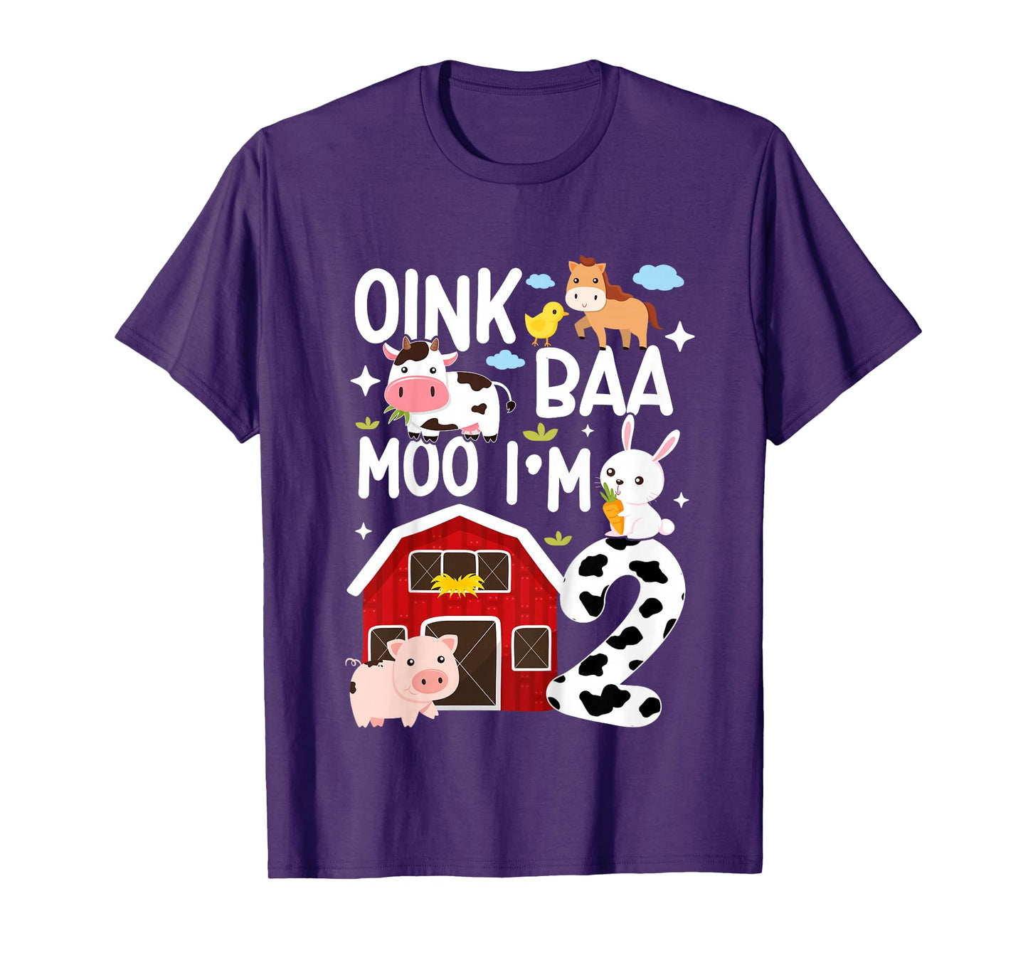Oink Baa Moo I'm 2 Farm Animals 2nd Birthday For Kids T-Shirt