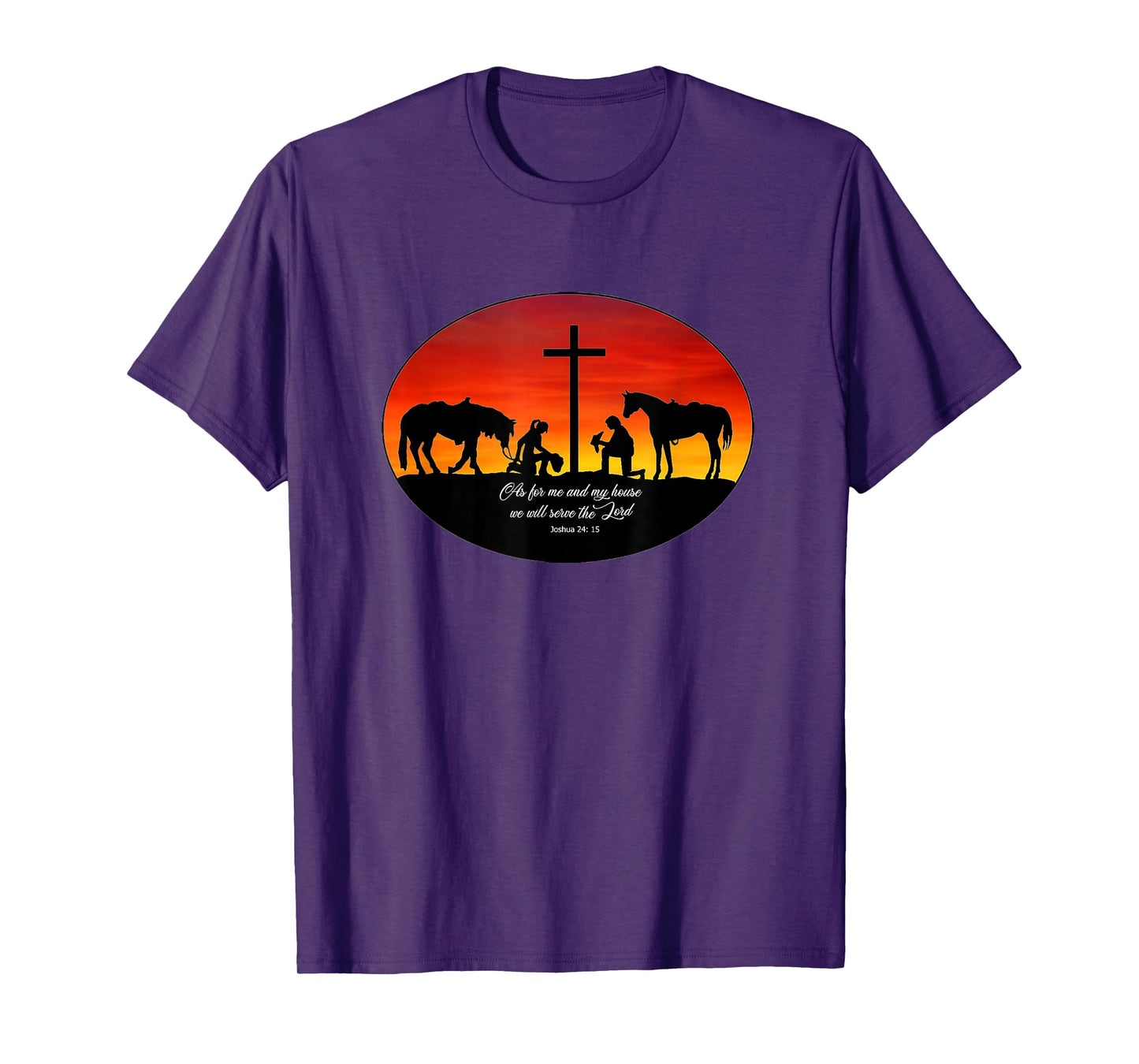 2 Cowhands praying at the Cross sunset. Christian Cowboy T-Shirt