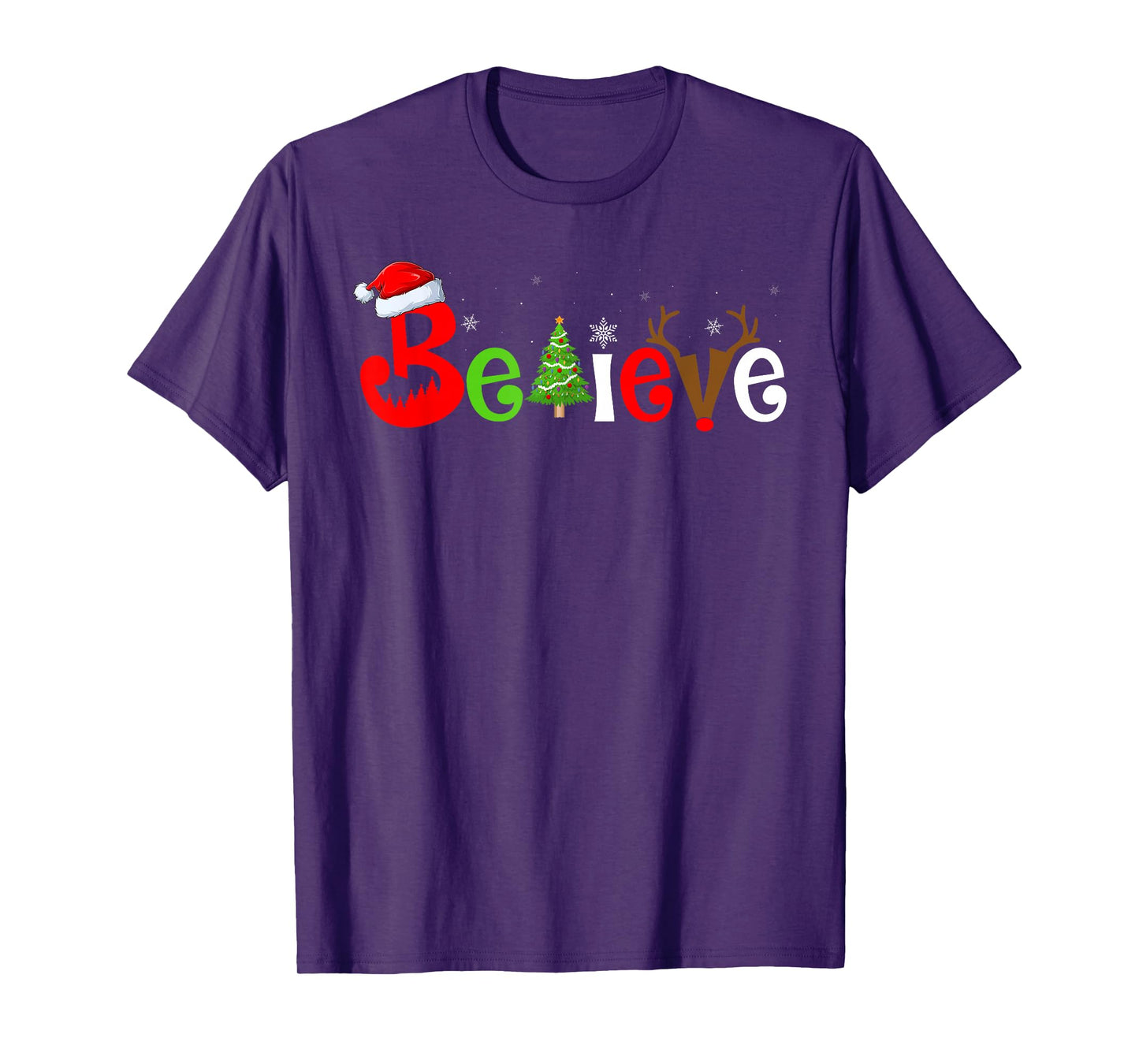 Believe Christmas Santa Claus Reindeer Matching Family Xmas T-Shirt