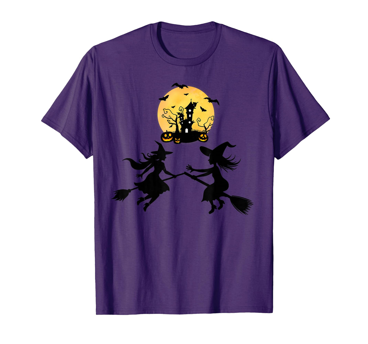 Witch Party Under The Full Moon Flying Witches Halloween T-Shirt