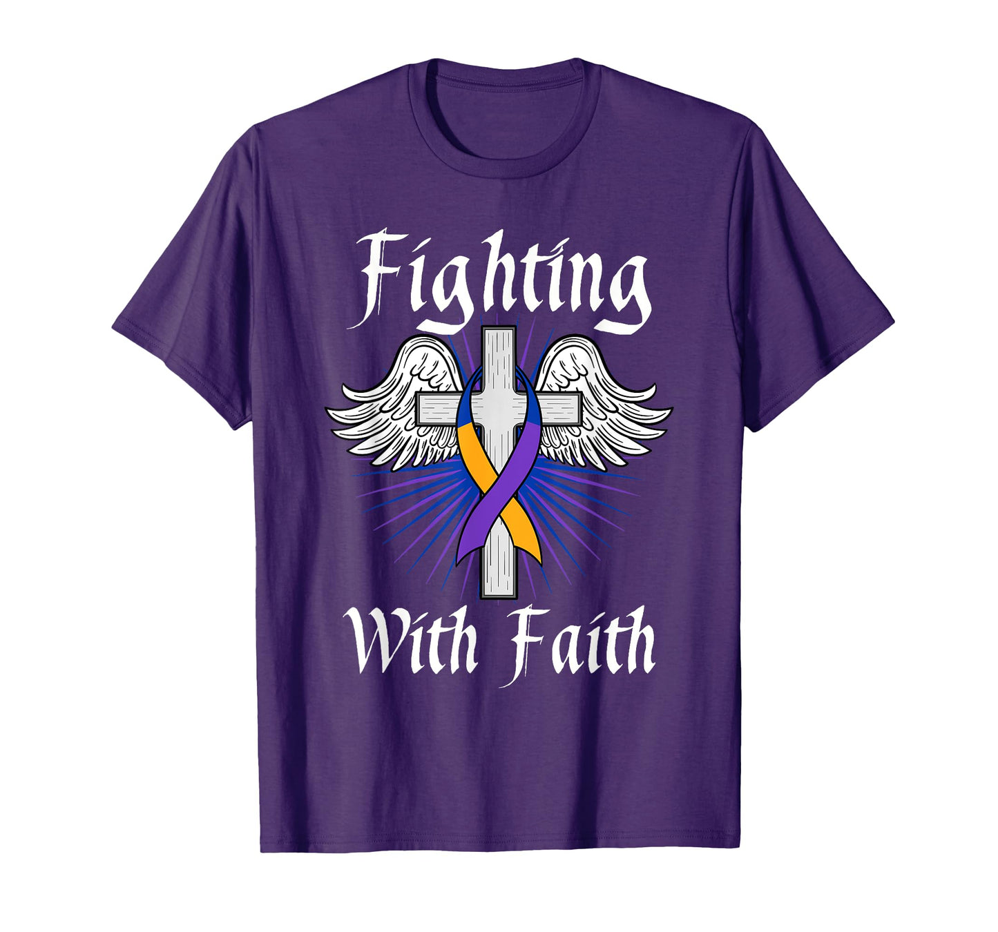 Fighting Faith Bladder Cancer Purple Blue And Yellow Dysuria T-Shirt