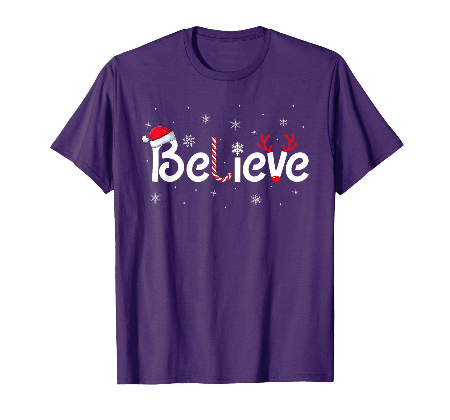Believe Christmas Family Matching Reindeer Santa Hat Xmas T-Shirt
