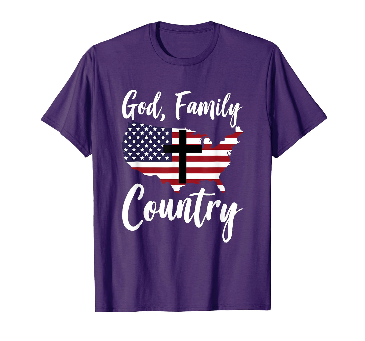 God Family Country Christian American Flag USA Map T-Shirt