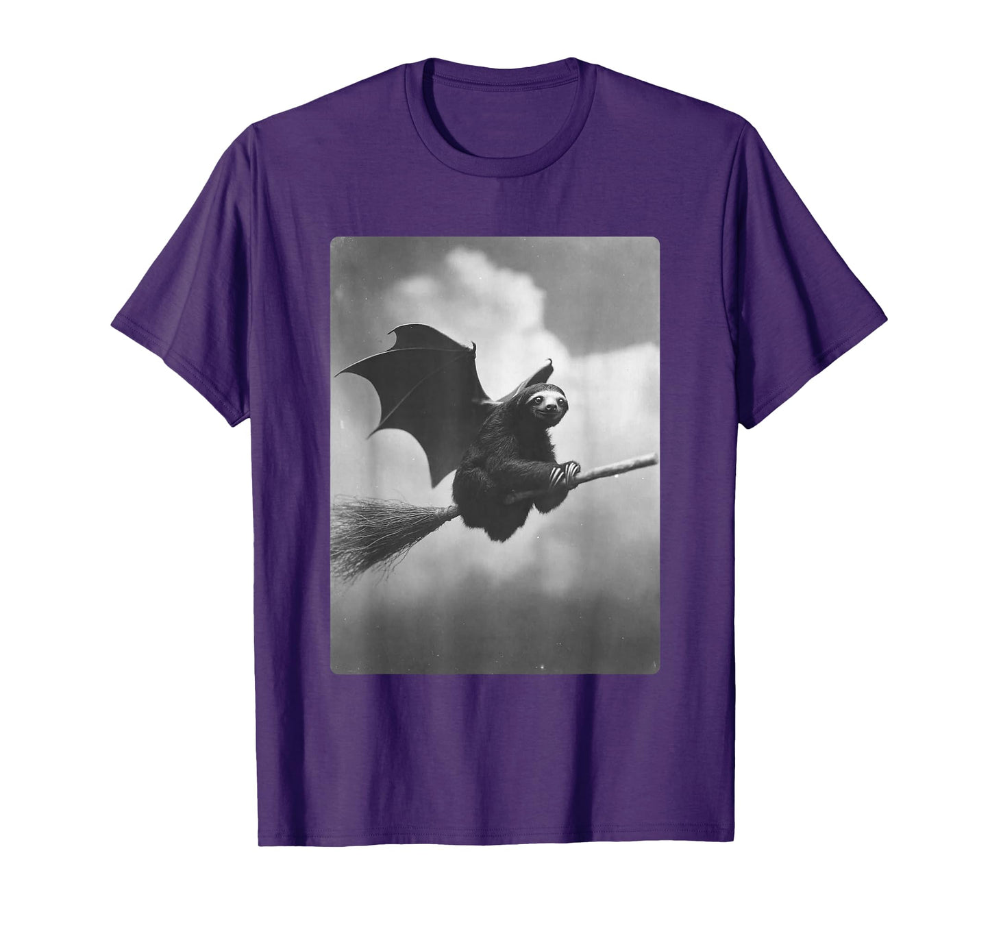Gothic Sloth Witch Broom Bat Wings Spooky Halloween Animal T-Shirt
