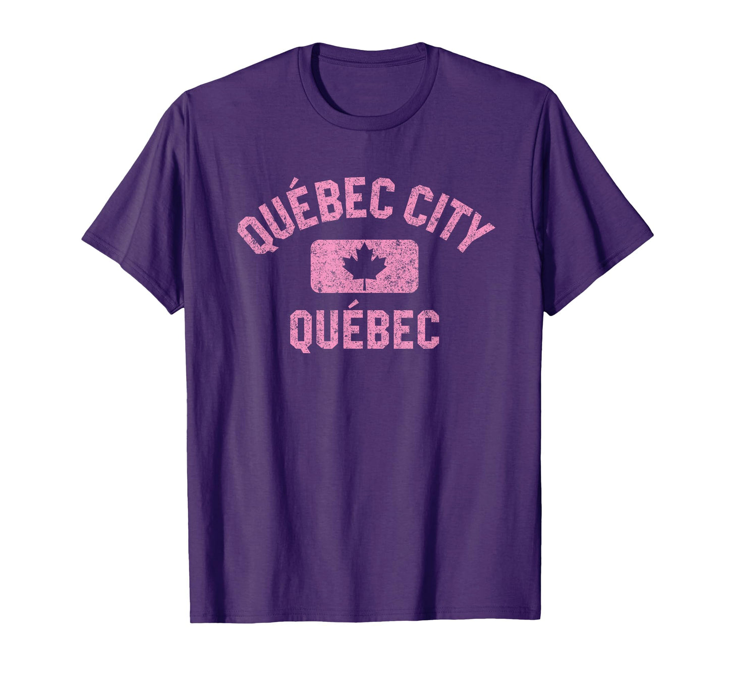 Quebec City Quebec Gym Style Distressed Pink Print T-Shirt