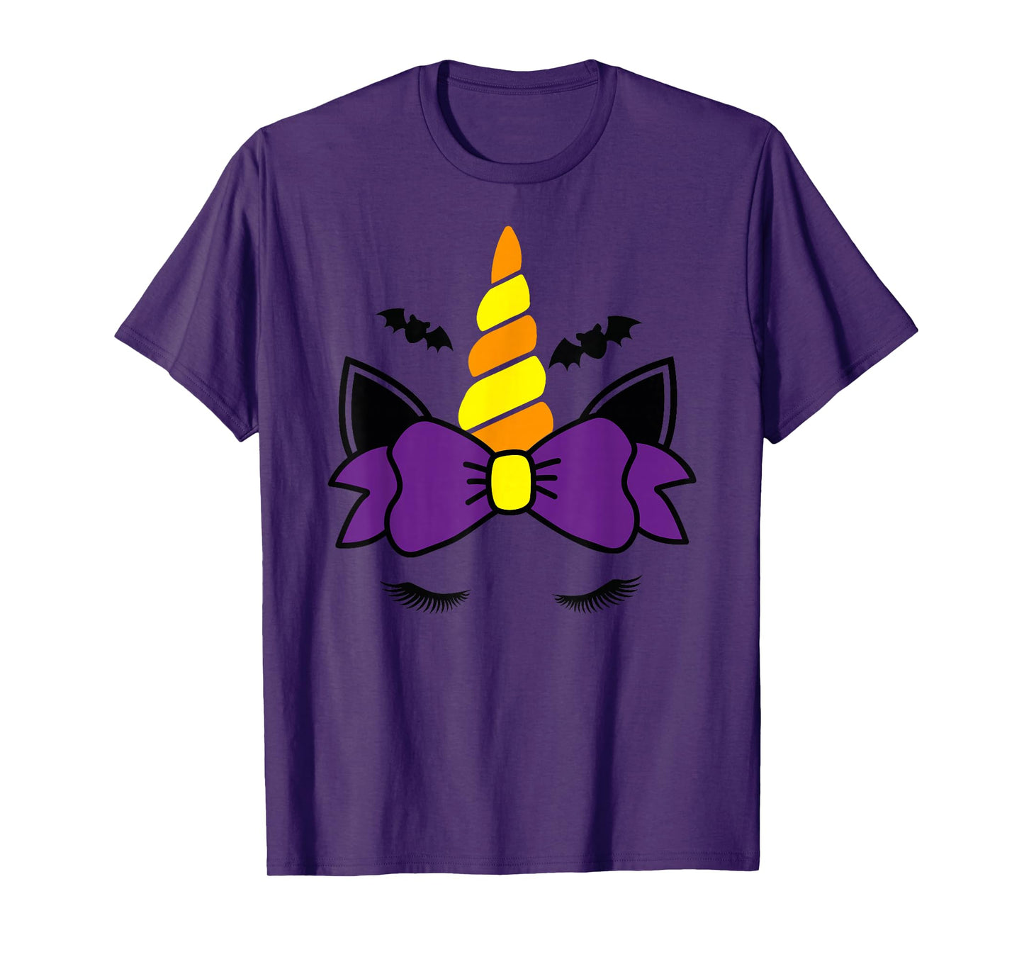 Unicorn Face Eyelashes Bow Bat Scary Halloween Costume T-Shirt