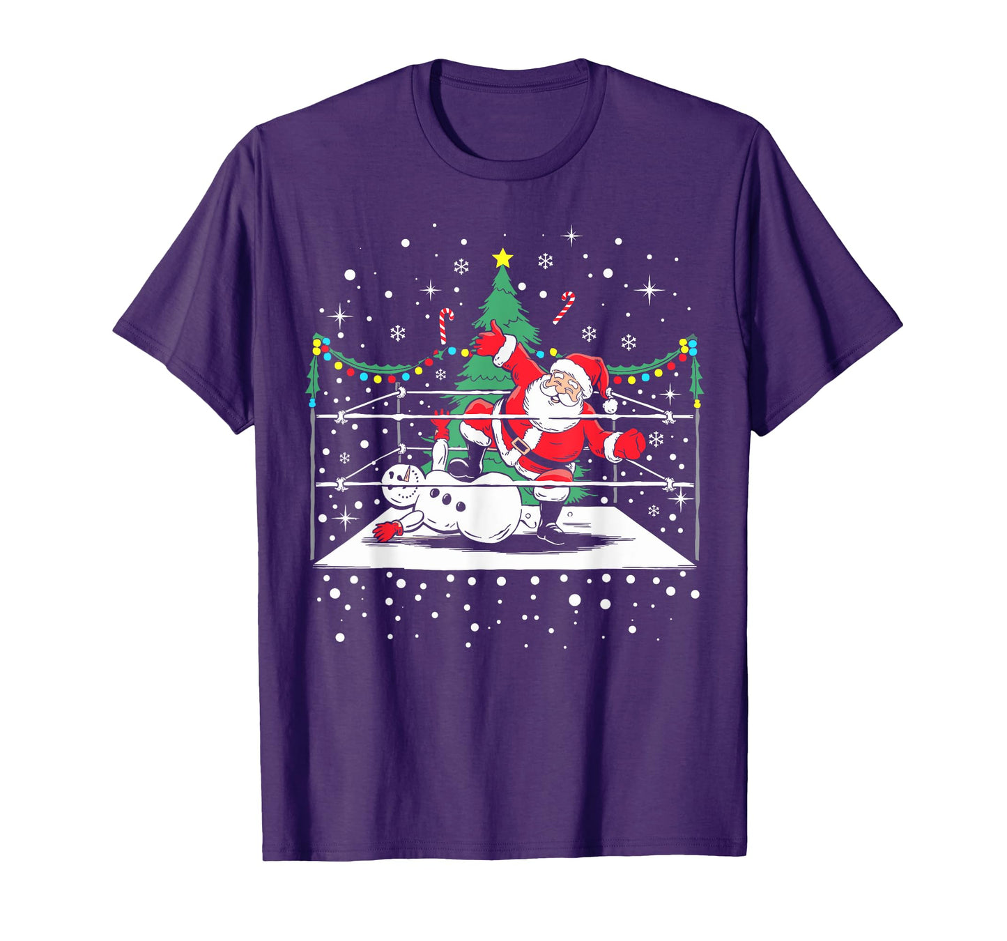 Funny Wrestling Santa Xmas Snow Lights Wrestling Christmas T-Shirt