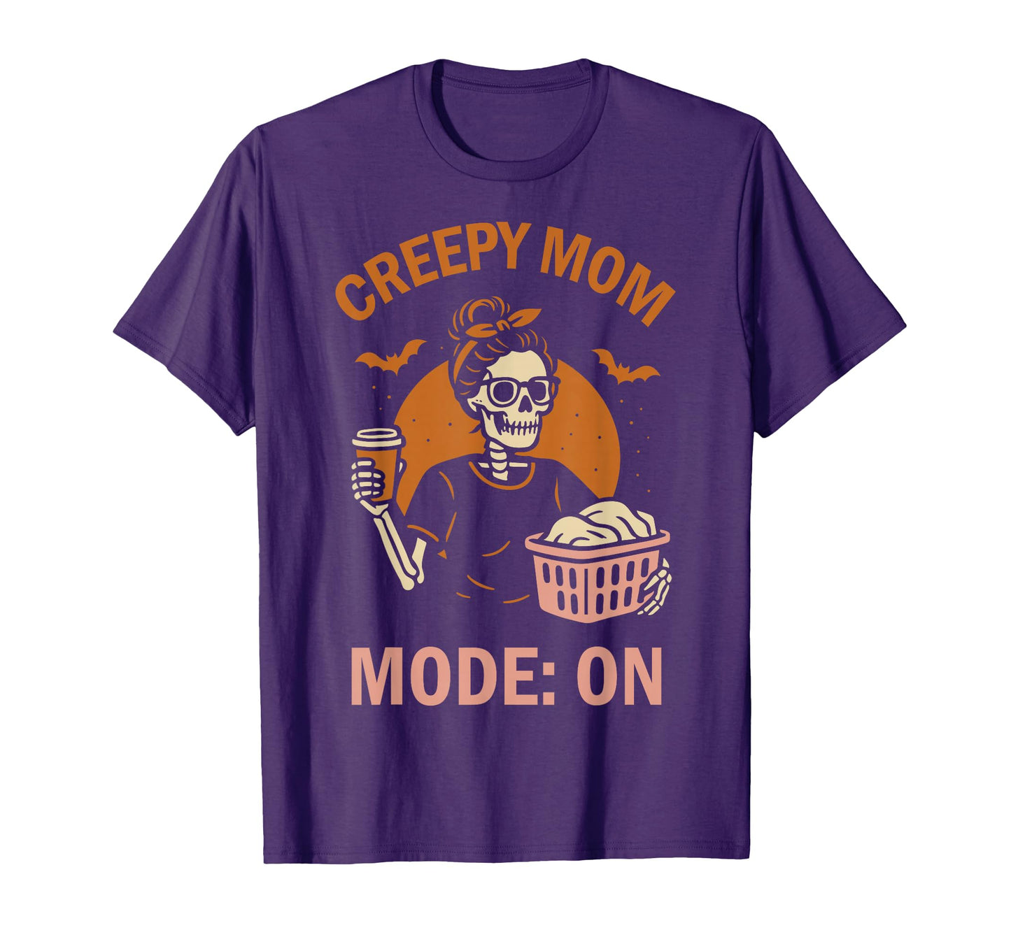 Creepy Mom Funny Halloween Skeleton with Messy Bun Coffee T-Shirt