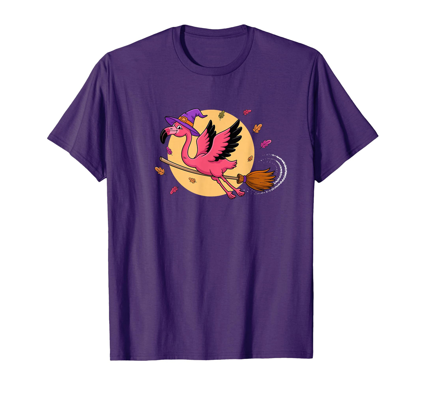 Funny Halloween Flamingo Witch Flying on Broom Costume T-Shirt