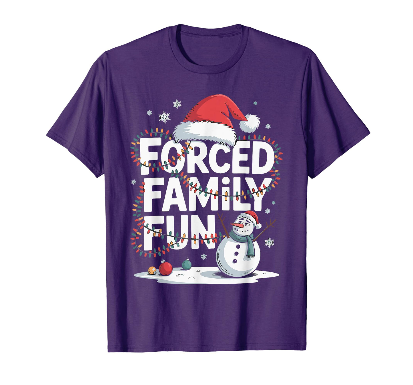Grumpy Snowman Forced Family Fun Xmas Lights Kids Men Women T-Shirt