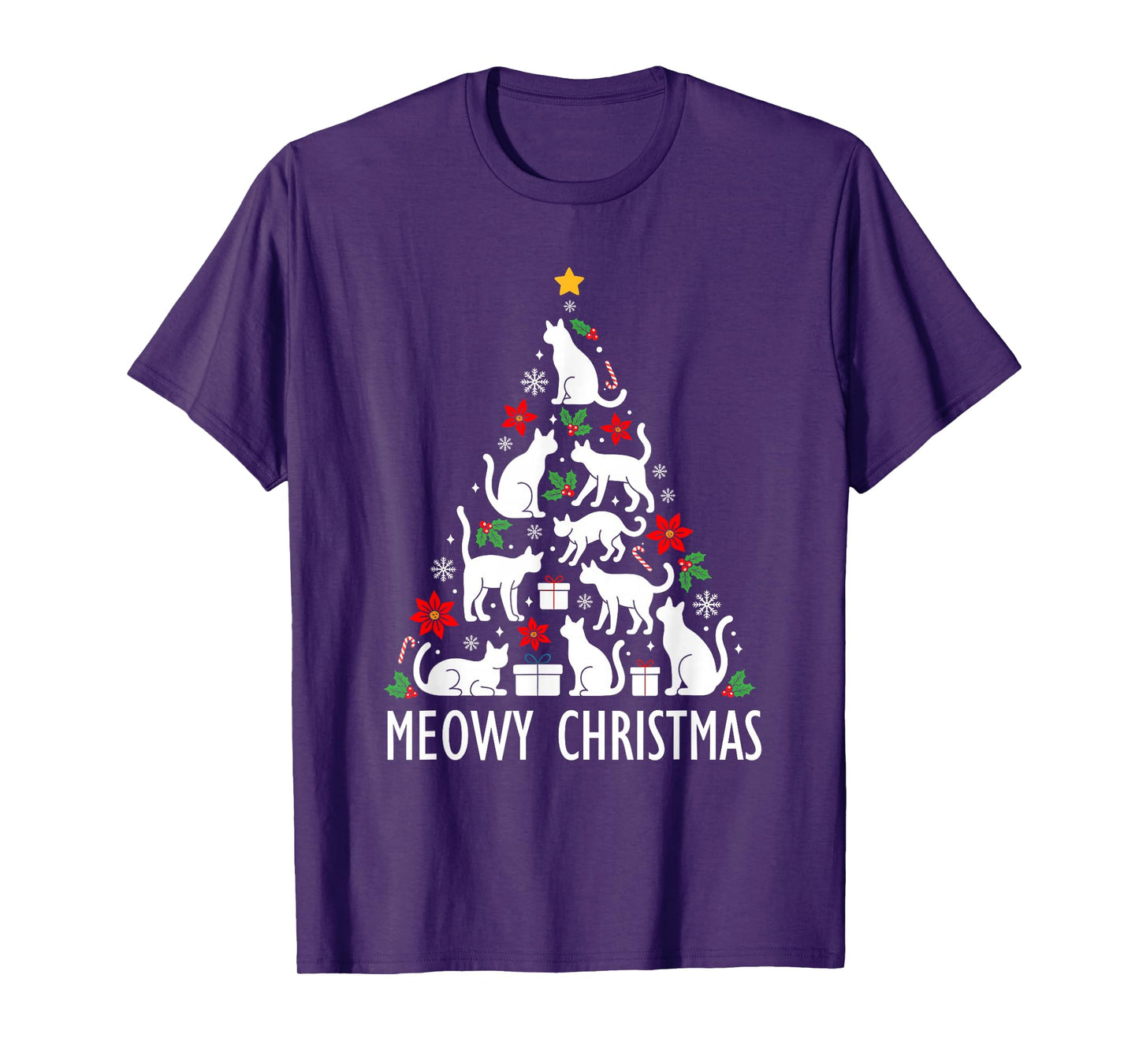 Meowy Christmas Tree Cat Santa Xmas Family Matching Pajamas T-Shirt