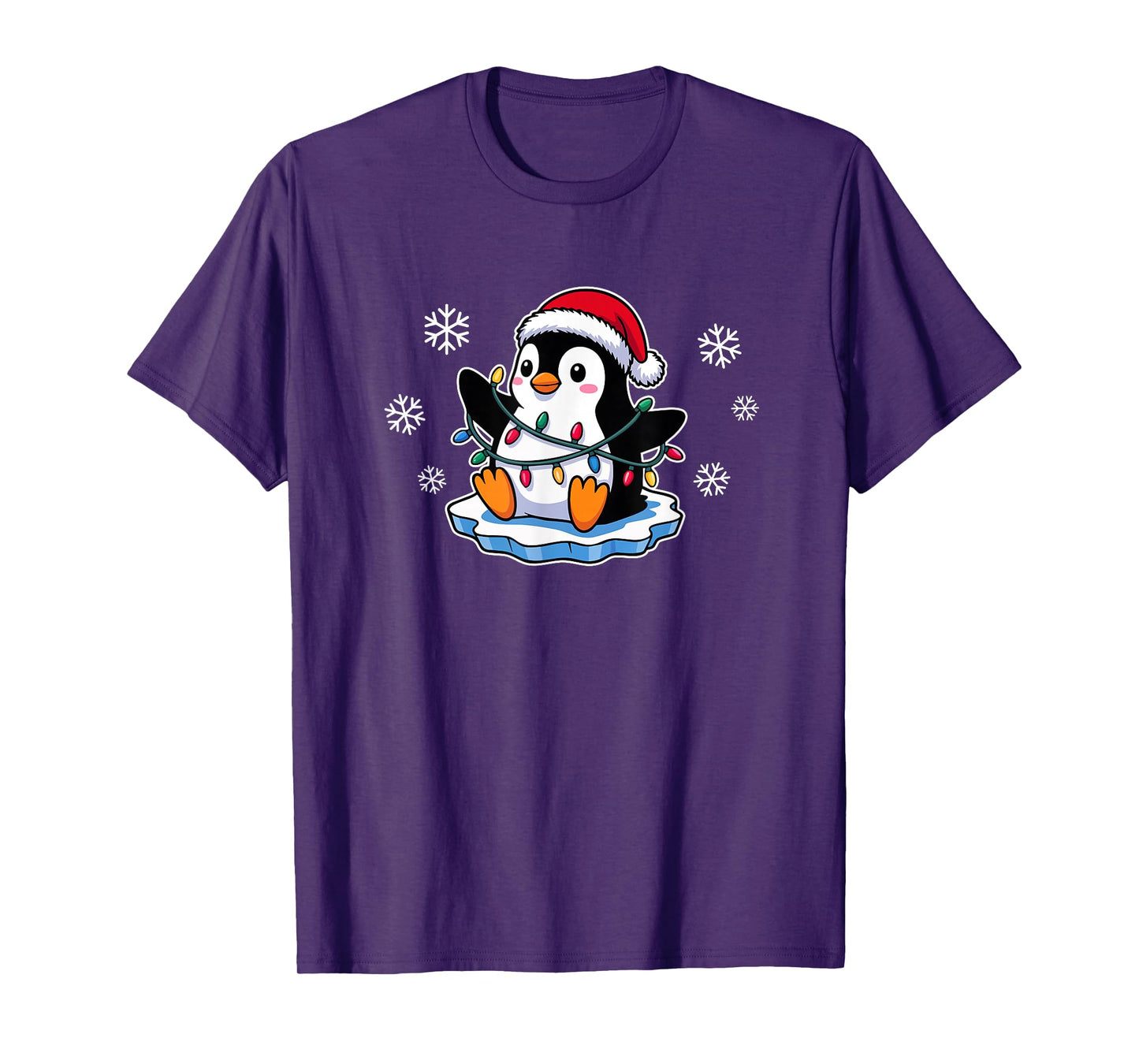 Funny Penguin in Christmas Lights Funny T-Shirt