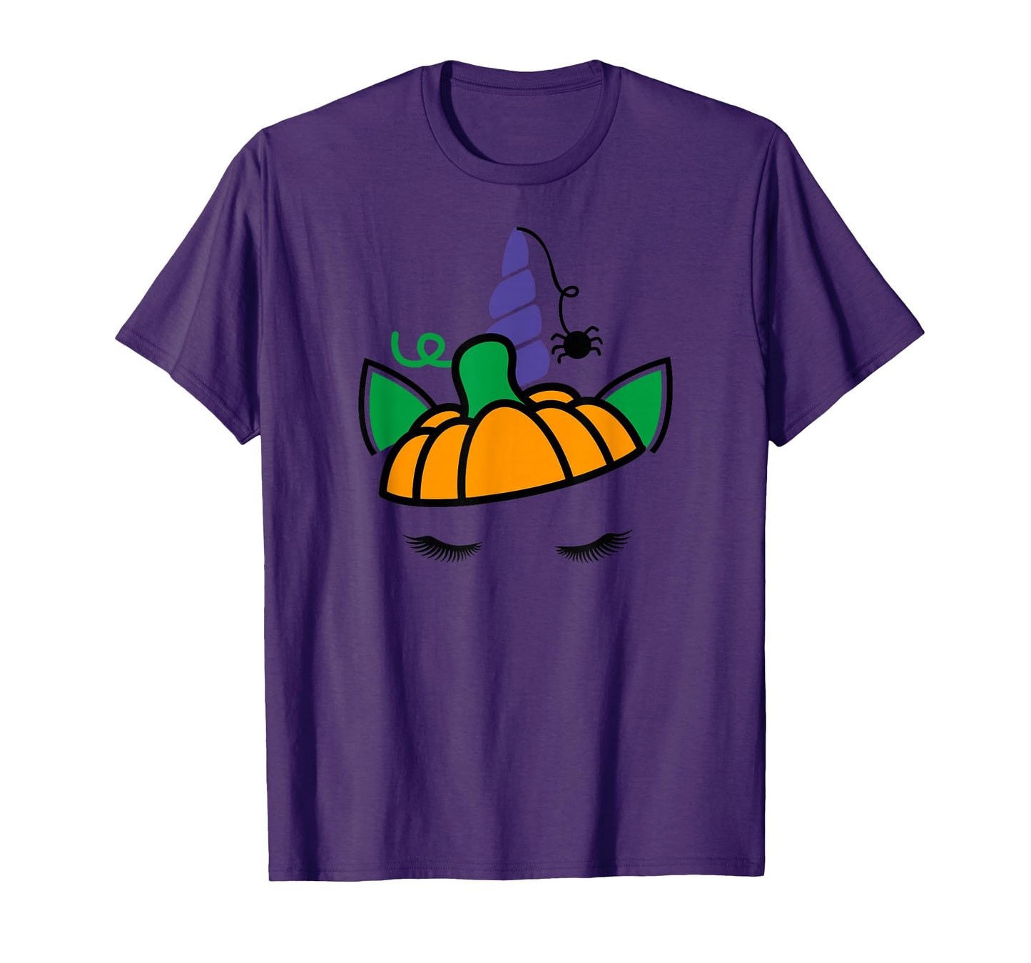 Unicorn Face Eyelashes Pumpkin Spider Halloween Costume T-Shirt