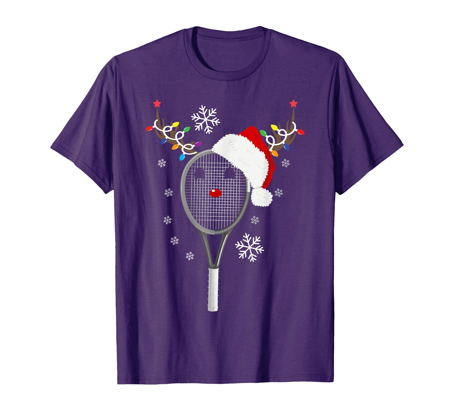 Funny Christmas Tennis Reindeer Santa Holiday Lights T-Shirt