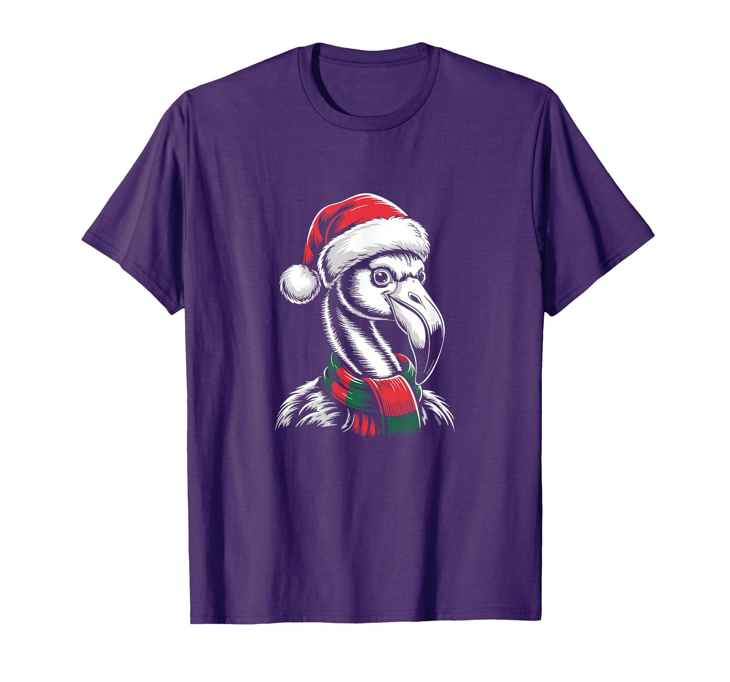 Flamingo Xmas Santa Hat Scarf Christmas Costume T-Shirt