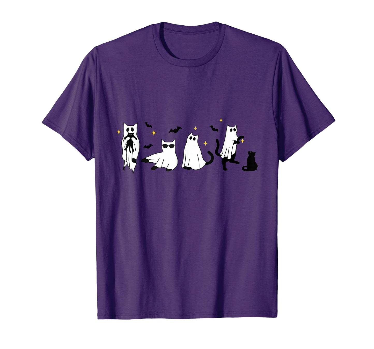Ghost Holding Black Cat Funny Halloween Cat Lovers Women T-Shirt